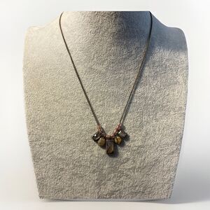 Vintage DKD Faceted Glass, Stone & Beaded Charm Pendant Necklace 15”-18”